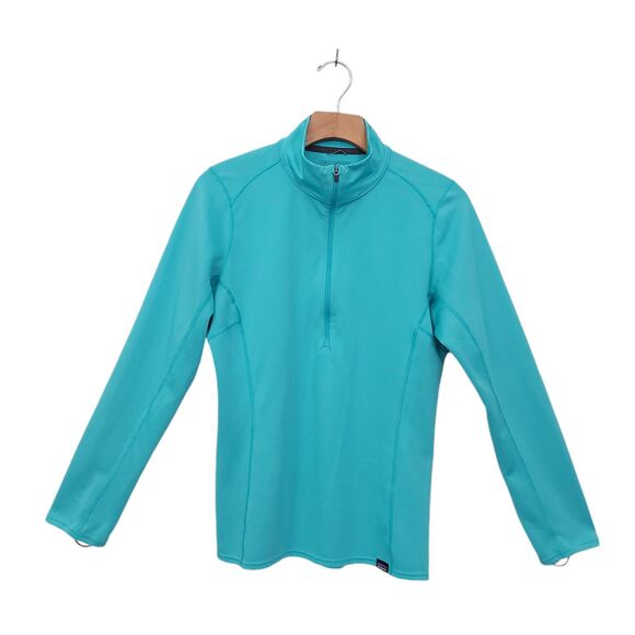 Patagonia Capilene Baselayer Womens Medium Green Midweight Thumbhole 1/2 Zip - Picture 1 of 12